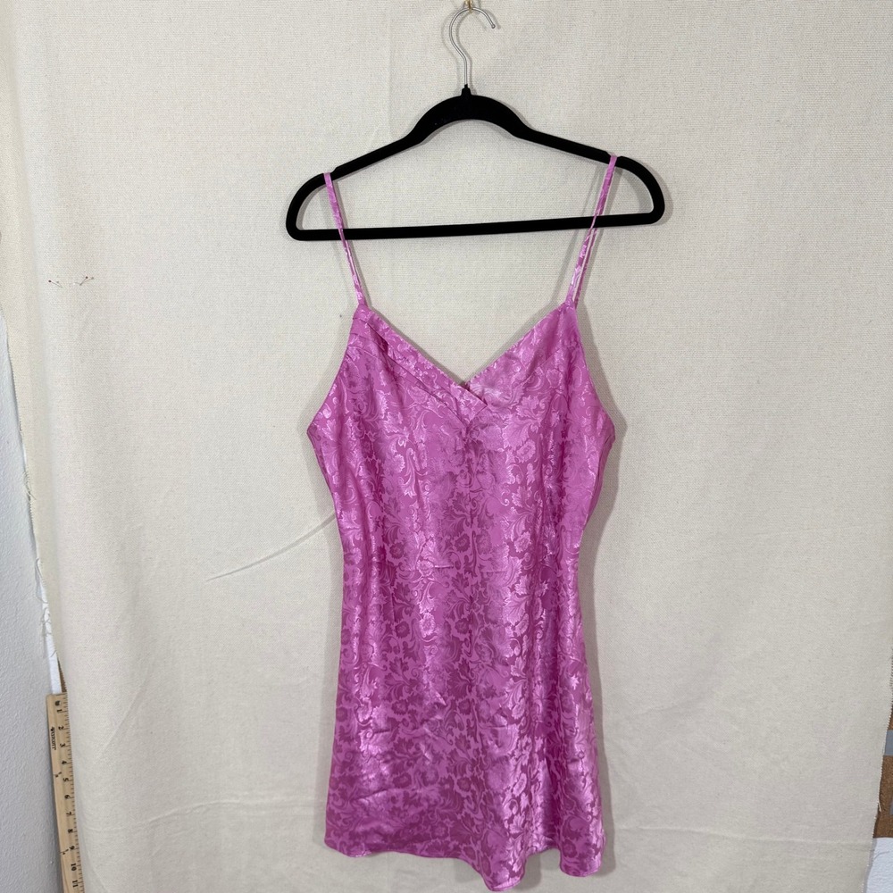 Axiom Pink Floral Jacquard Satin Slip Dress Sleepwear Nightie Womens Large
